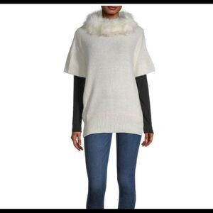 Mixit Fur Collar Poncho NEW! Off white sweater NEW OSFM